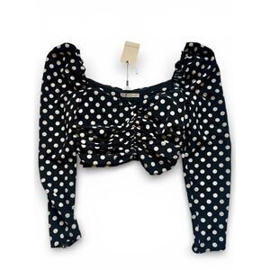 NWT East Order Merci Polka Dot Long Sleeve Top Black/White, Womens Size Large